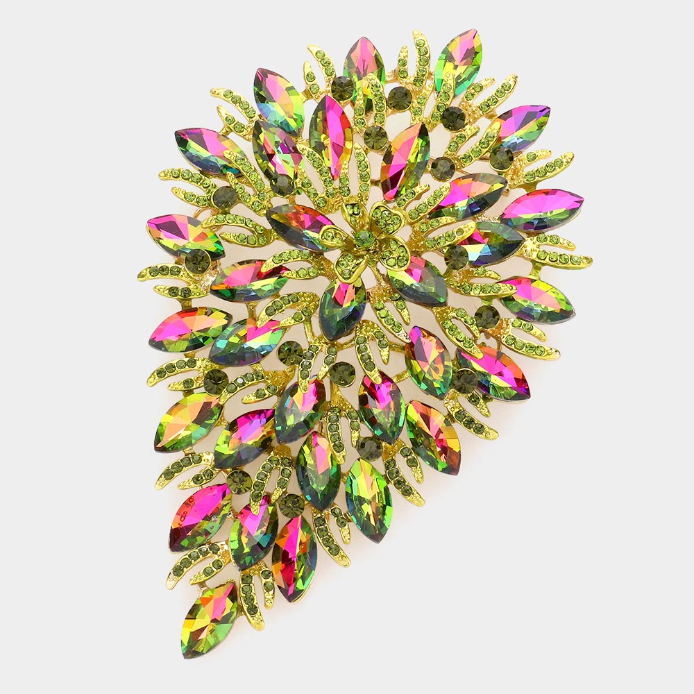 Madeline Love Vitrail Medium Flower Centered Marquise Stone Cluster Vine Pin Brooch - Brooches
