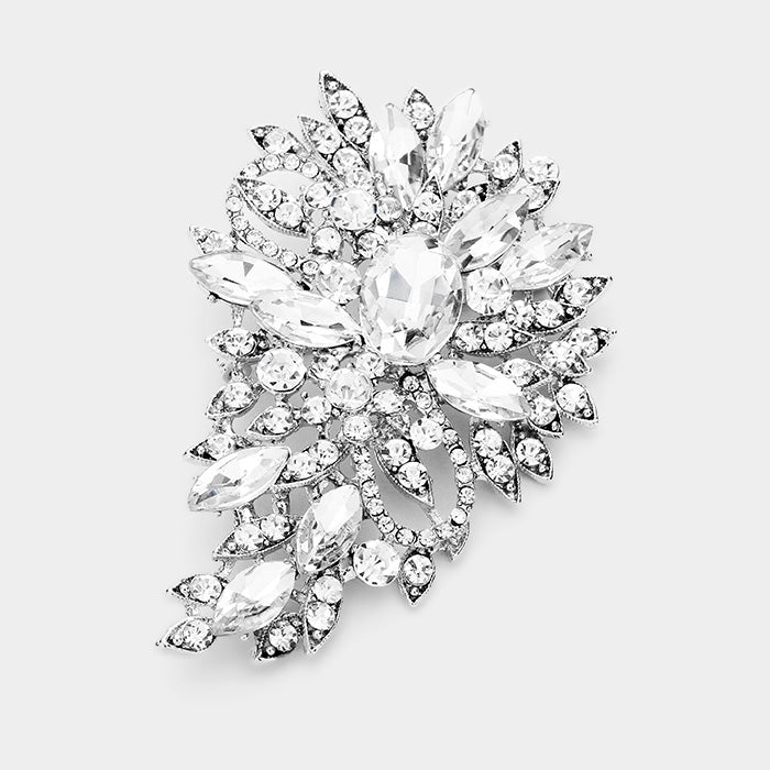 Madeline Love Clear, Silver Crystal Bouquet Pin Brooch / Pendant - Brooches