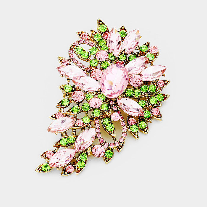 Madeline Love Pink&Green Crystal Bouquet Pin Brooch / Pendant - Brooches