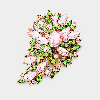 Madeline Love Pink&Green Crystal Bouquet Pin Brooch / Pendant - Brooches