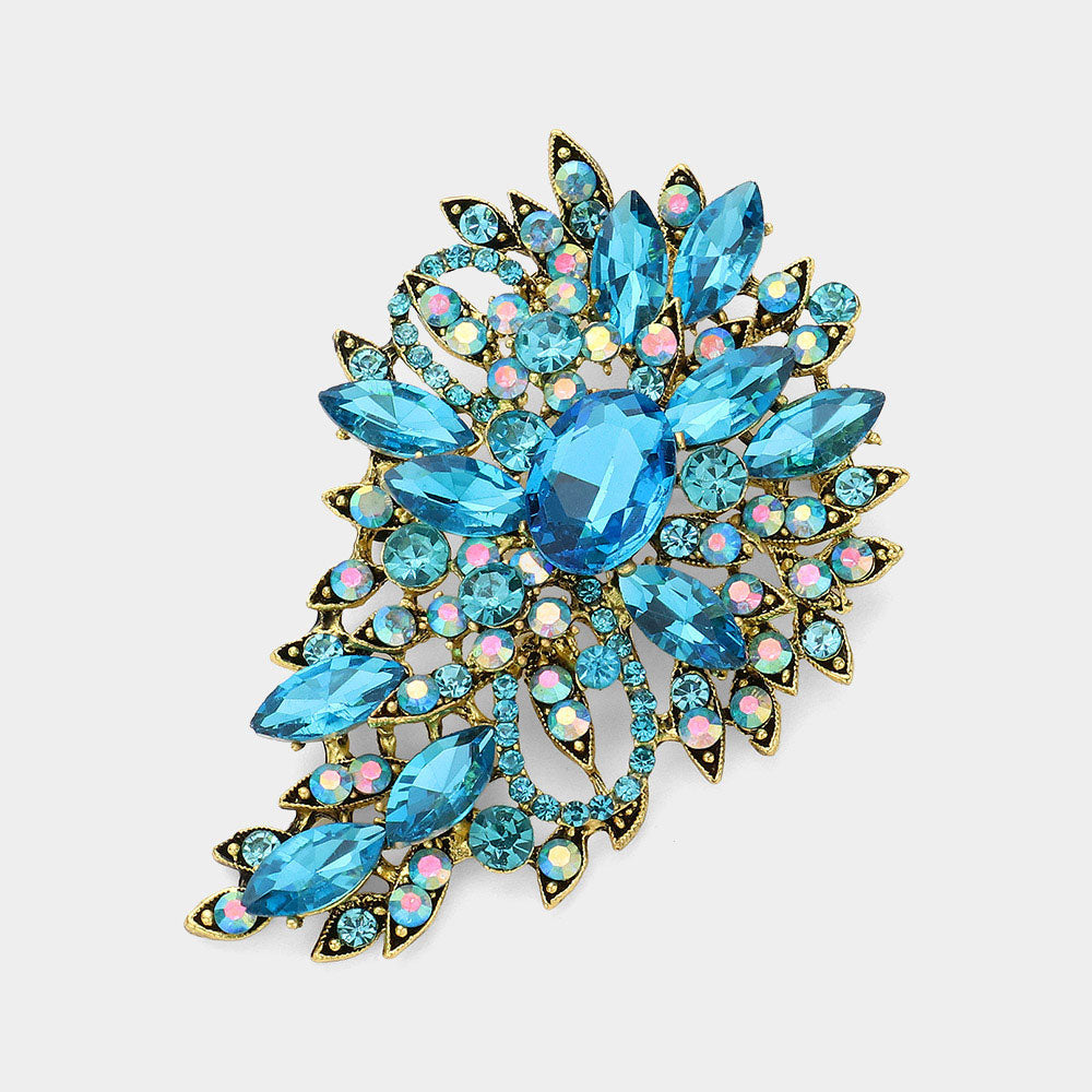 Madeline Love Aqua Crystal Bouquet Pin Brooch / Pendant - Brooches