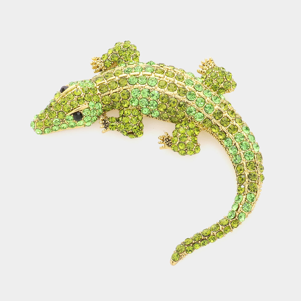 Madeline Love Green Crystal Pave Crocodile/Alligator Pin Brooch - Brooches