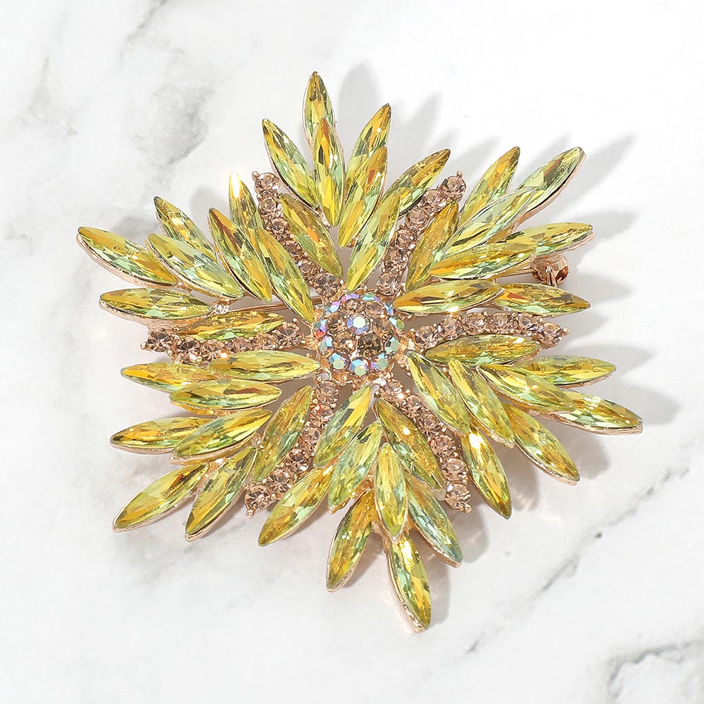 Madeline Love AB, Yellow Marquise Stone Cluster Flower Pin Brooch
