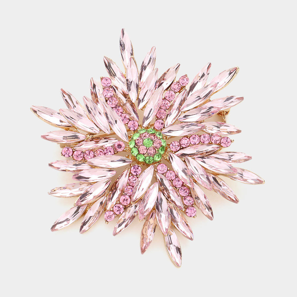 Madeline Love Pink&Green Marquise Stone Cluster Flower Pin Brooch