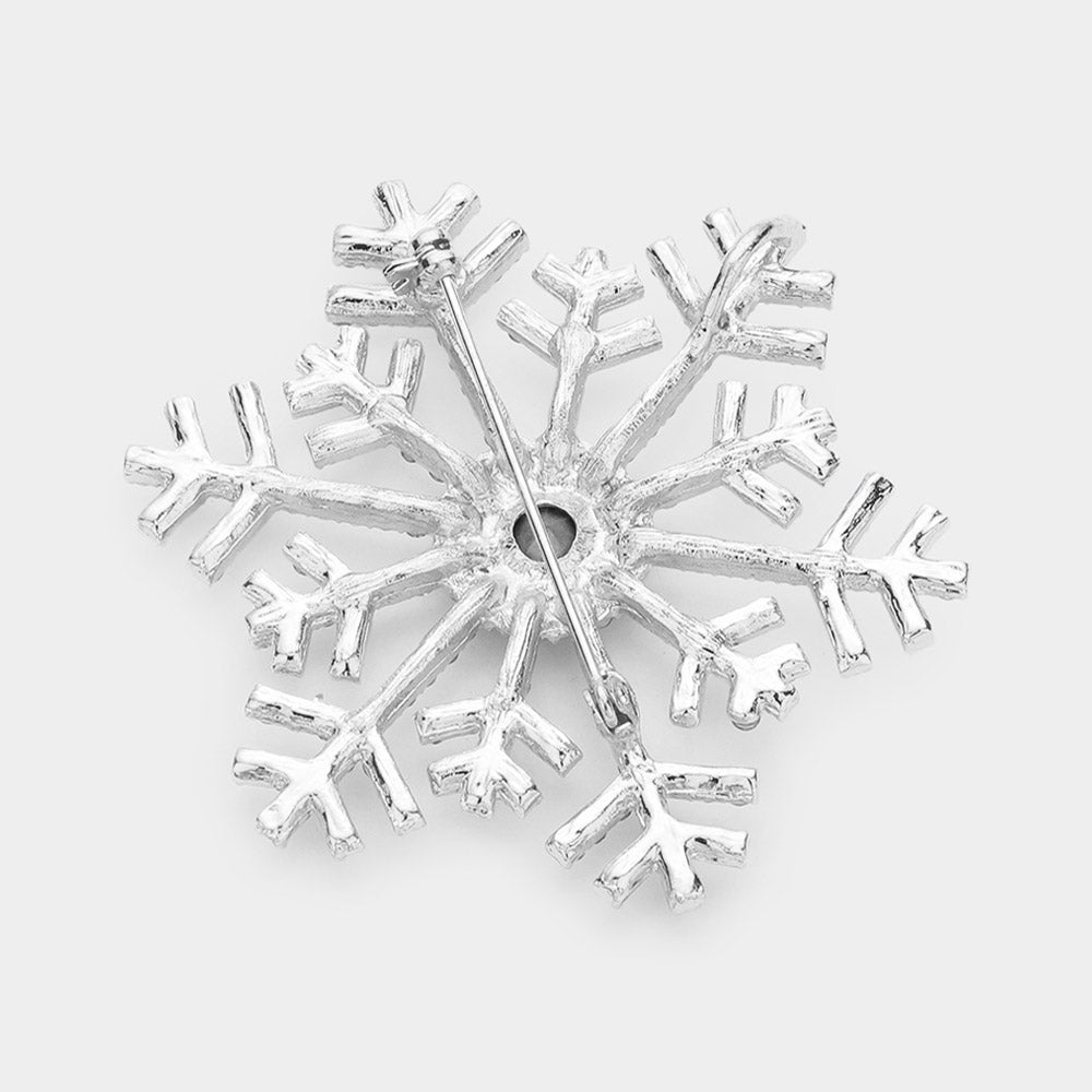Clear Silver, Crystal Pave Snowflake Pin Brooch