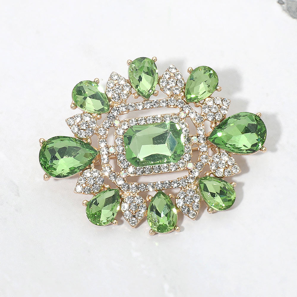 Madeline Love Gold, Lime Ornate Teardrop Rectangle Stone Embellished Pin Brooch