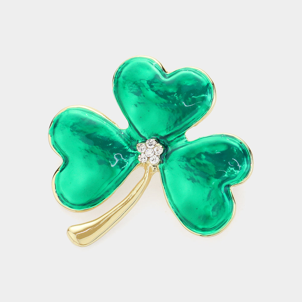 Madeline Love Gold Enamel Shamrock Clover Pin Brooch - Brooches
