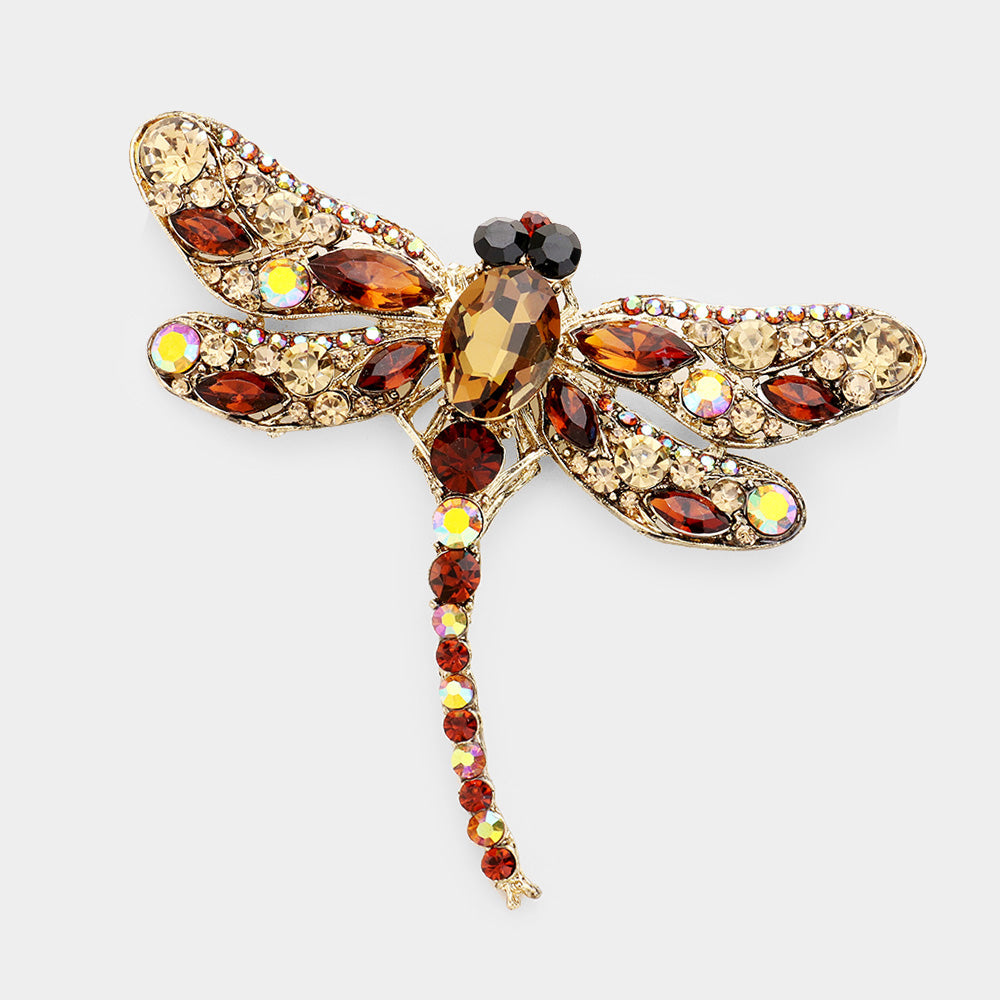 Madeline Love Brown Crystal Rhinestone Dragonfly Brooch / Pendant - Brooches