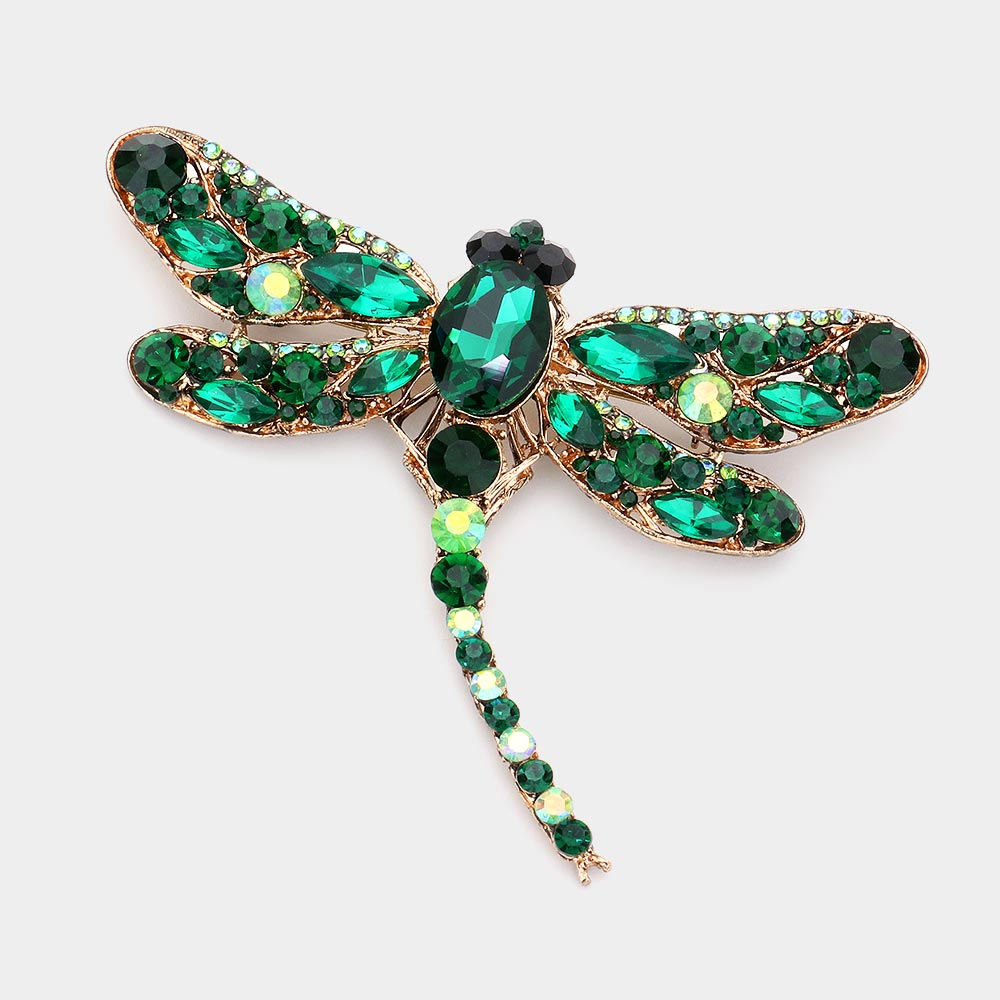 Madeline Love Emerald Crystal Rhinestone Dragonfly Brooch / Pendant - Brooches