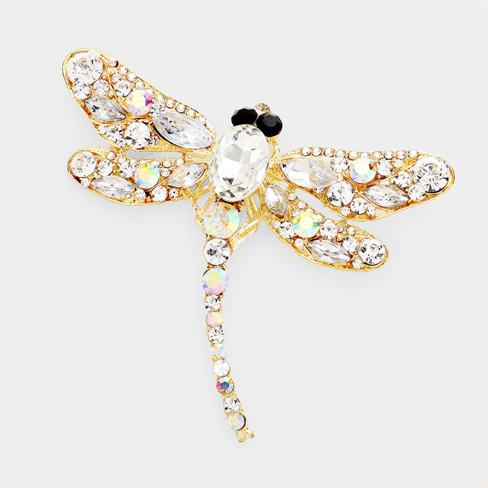 Madeline Love AB, Gold Crystal Rhinestone Dragonfly Brooch / Pendant - Brooches