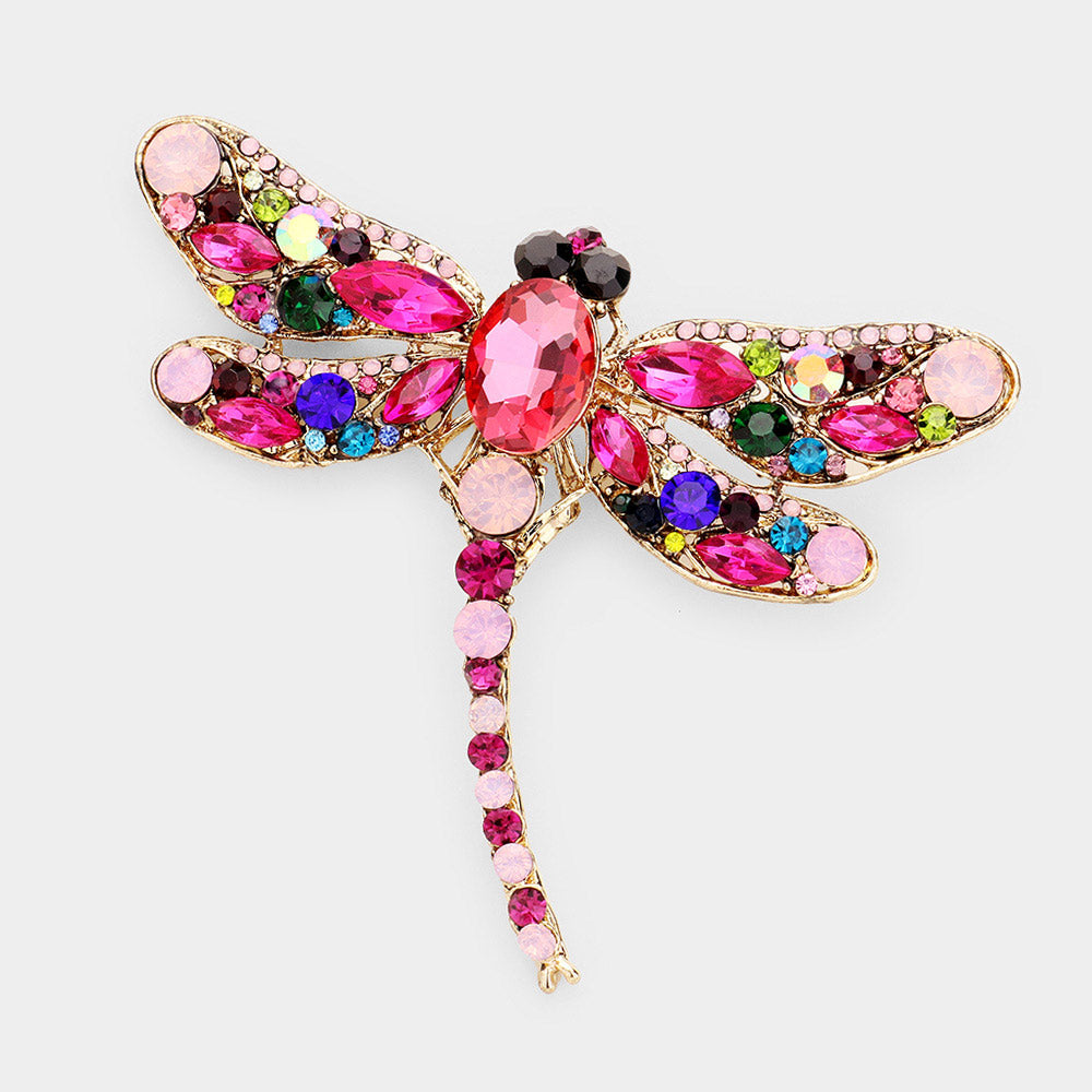 Madeline Love Multi Crystal Rhinestone Dragonfly Brooch / Pendant - Brooches