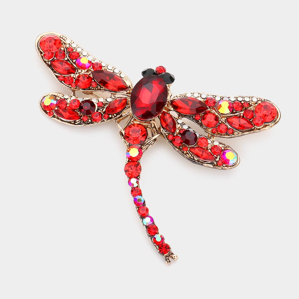 Madeline Love Red Crystal Rhinestone Dragonfly Brooch / Pendant - Brooches