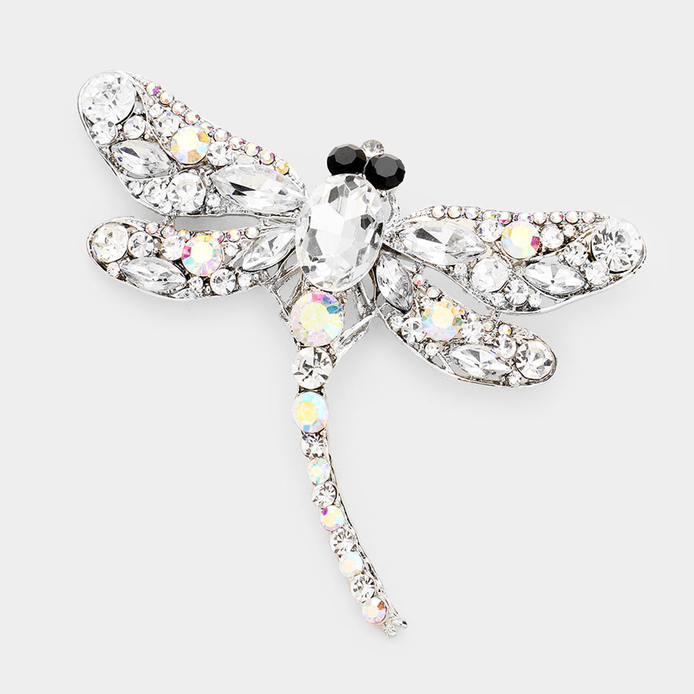 Madeline Love AB, Clear, Silver Crystal Rhinestone Dragonfly Brooch / Pendant - Brooches