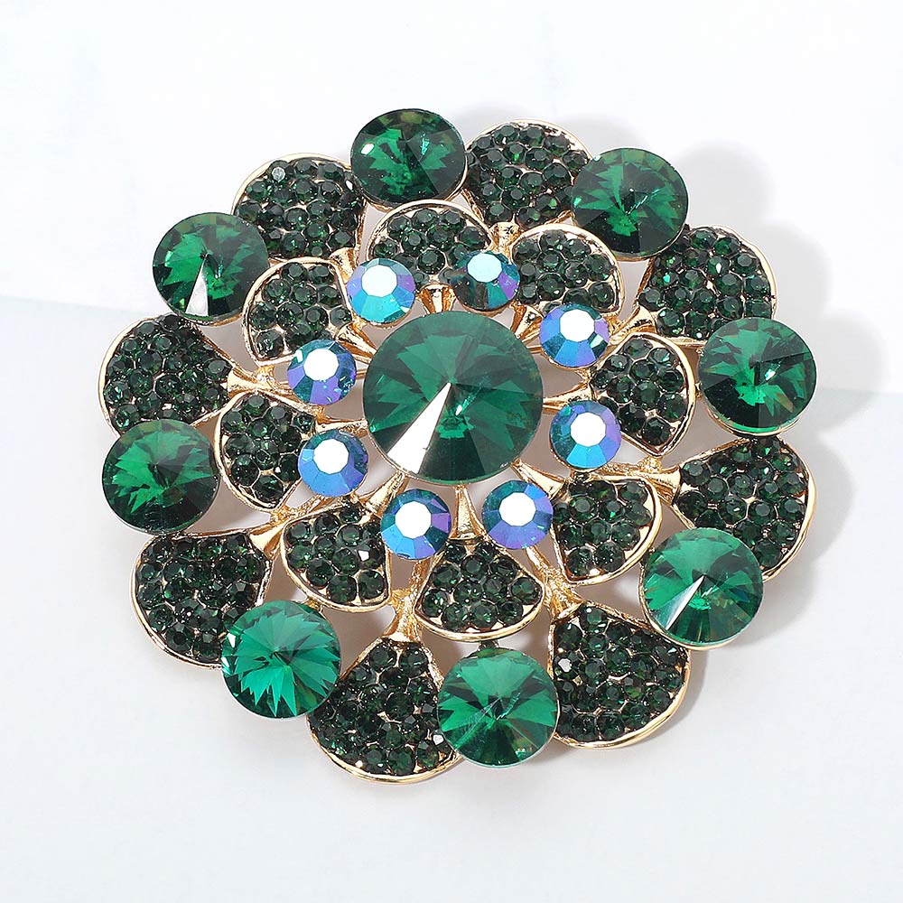 Madeline Love Emerald, Gold Bubble Stone Flower Pin Brooch