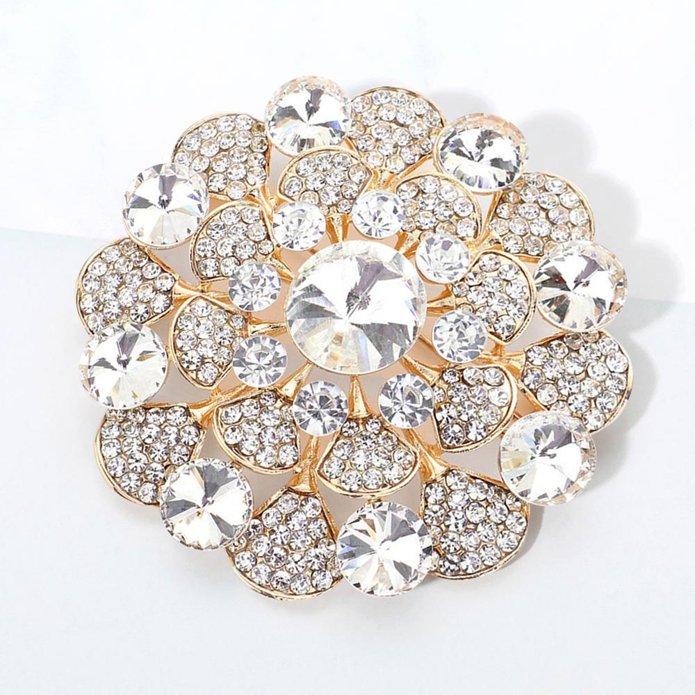 Madeline Love Clear, Gold Bubble Stone Flower Pin Brooch