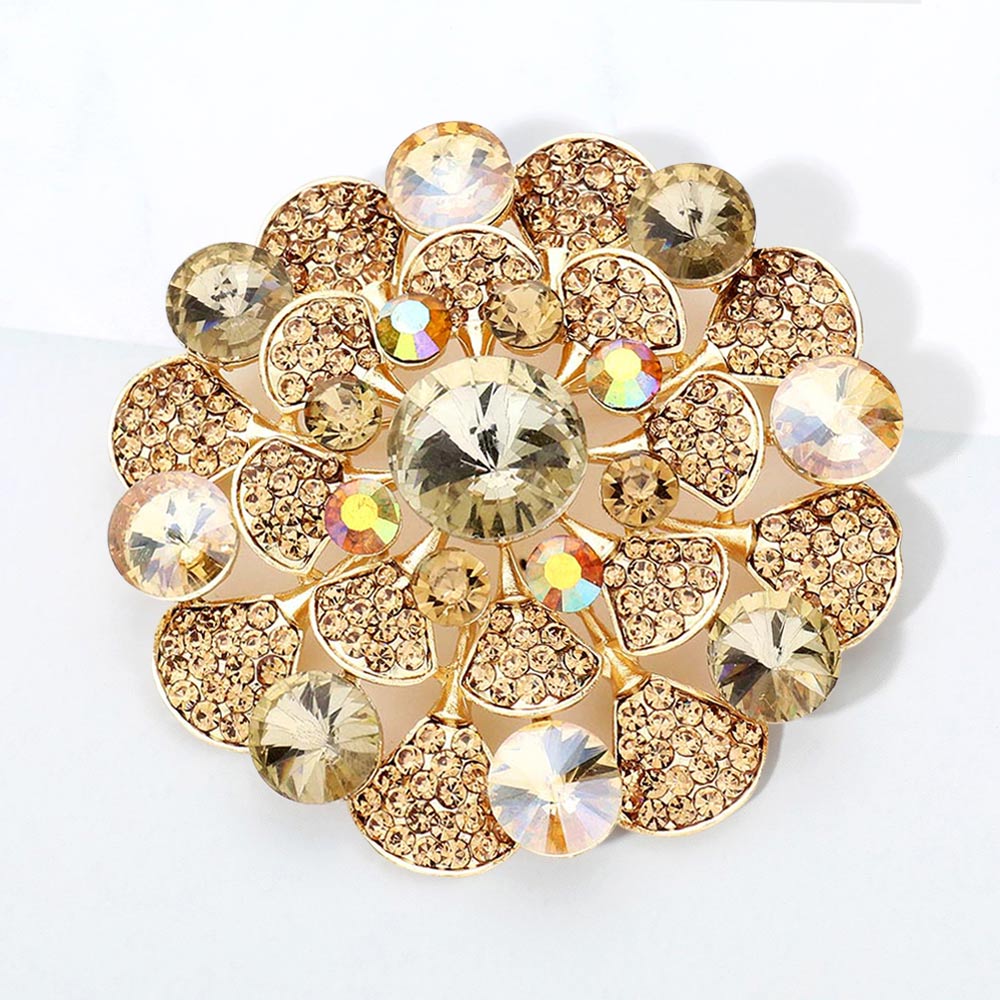 Madeline Love Gold, Lt Col Topaz Bubble Stone Flower Pin Brooch