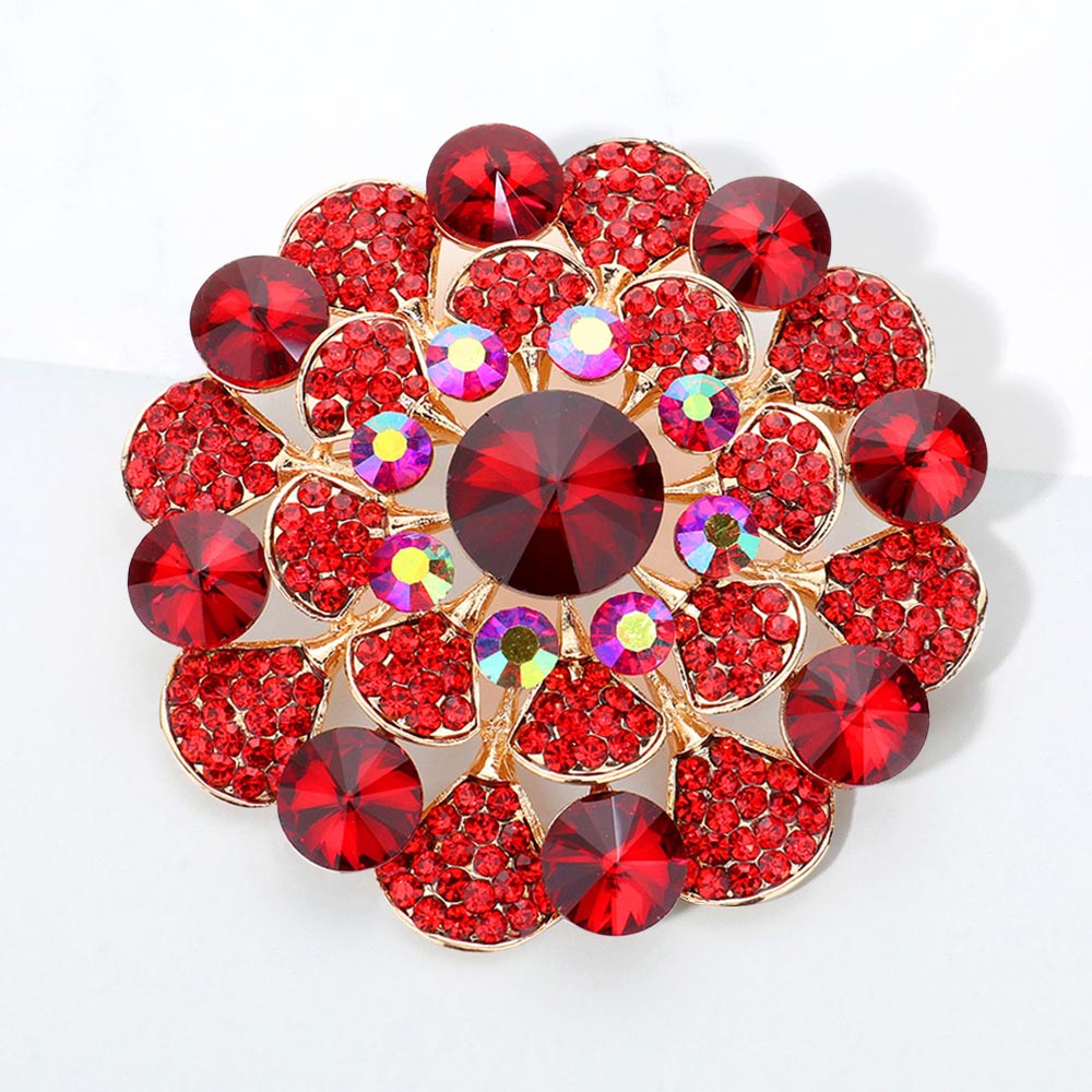Madeline Love Gold, Red Bubble Stone Flower Pin Brooch