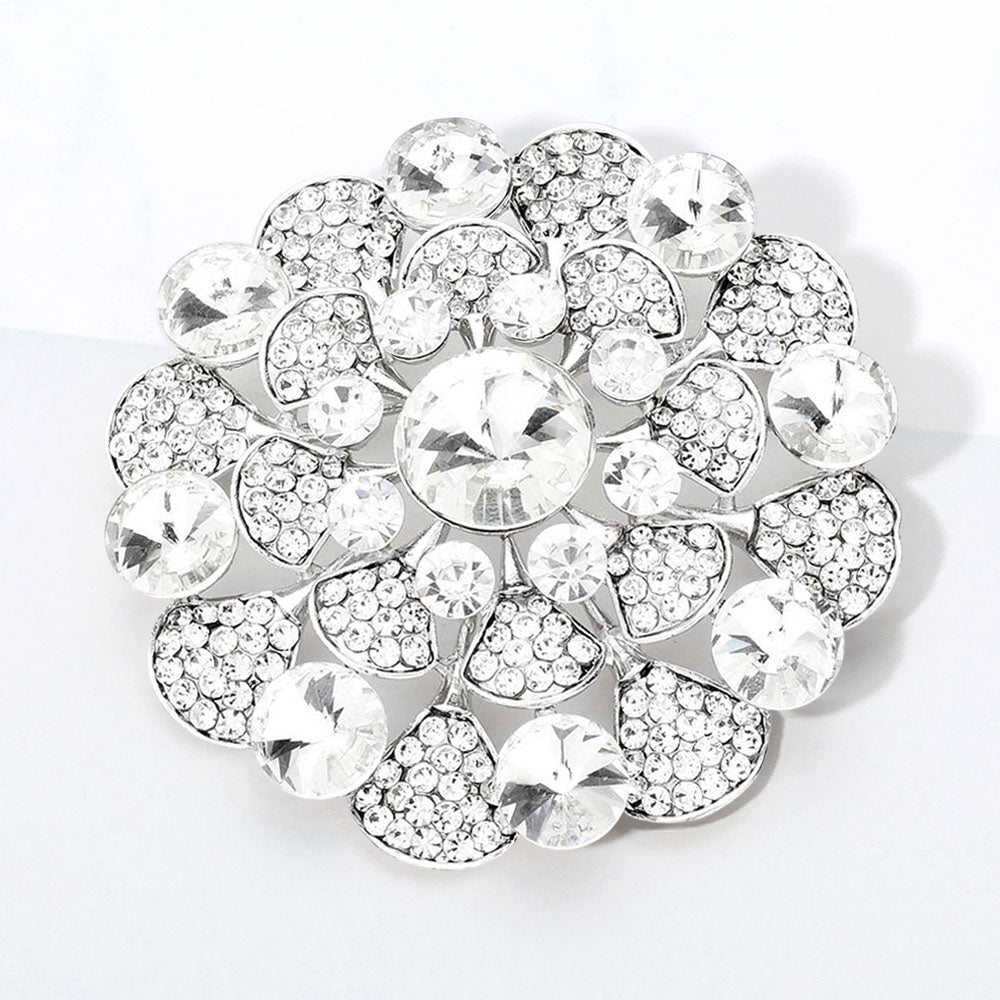 Madeline Love Clear, Silver Bubble Stone Flower Pin Brooch
