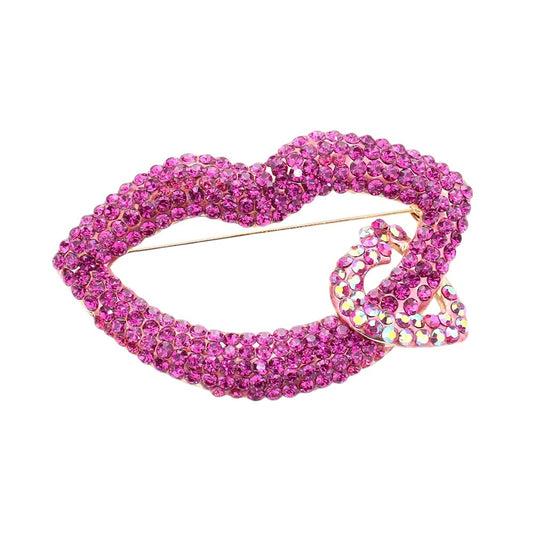 Rhinestone Lip Heart Pin Brooch. Get ready with these pin brooches, give your outfit the extra boost it needs. Perfect for adding just the right amount of shimmer & shine and a touch of class to special events. Perfect Birthday Gift, Anniversary Gift, Mother's Day Gift, Graduation Gift.