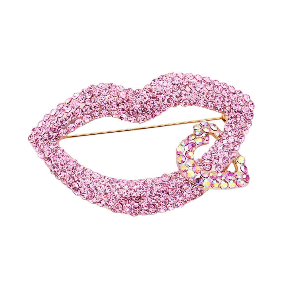 Rhinestone Lip Heart Pin Brooch. Get ready with these pin brooches, give your outfit the extra boost it needs. Perfect for adding just the right amount of shimmer & shine and a touch of class to special events. Perfect Birthday Gift, Anniversary Gift, Mother's Day Gift, Graduation Gift.