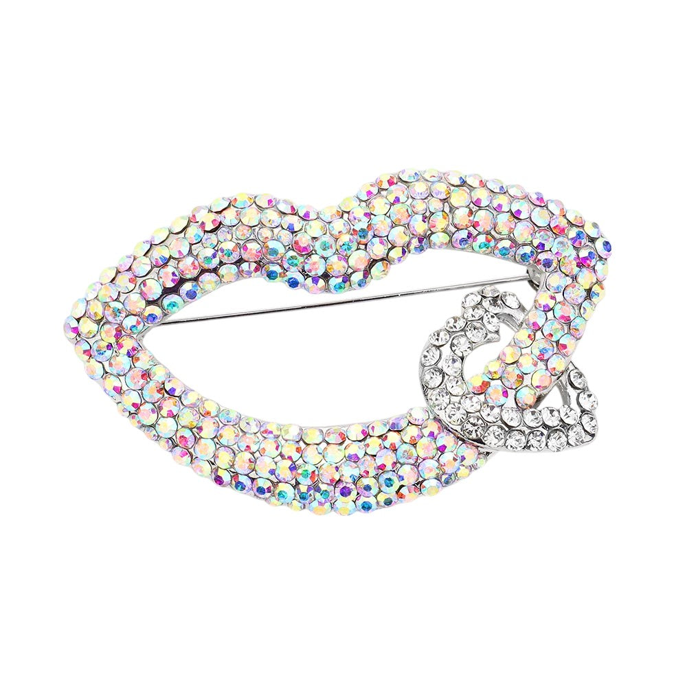 Rhinestone Lip Heart Pin Brooch. Get ready with these pin brooches, give your outfit the extra boost it needs. Perfect for adding just the right amount of shimmer & shine and a touch of class to special events. Perfect Birthday Gift, Anniversary Gift, Mother's Day Gift, Graduation Gift.