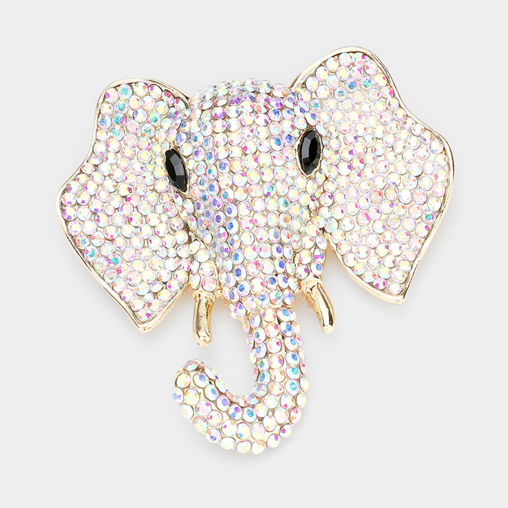 Madeline Love AB, Gold Rhinestone Elephant Pin Brooch - Brooches
