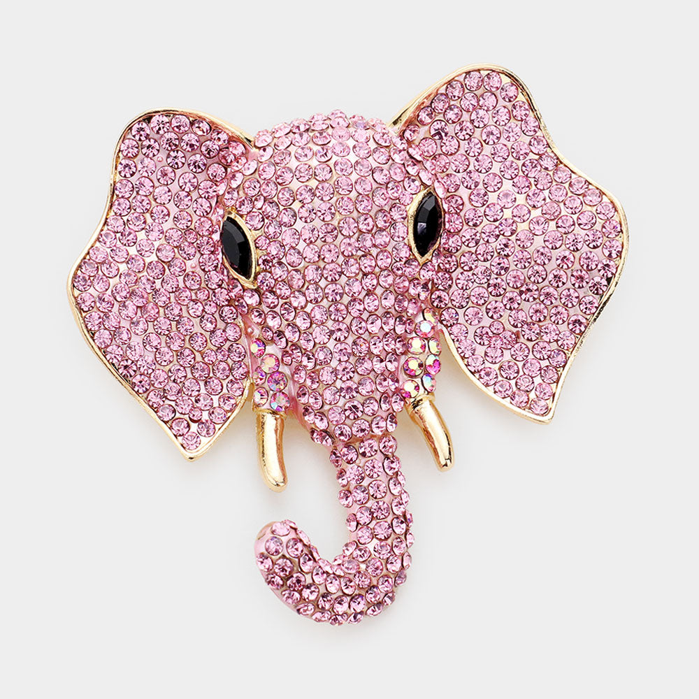 Madeline Love Pink Rhinestone Elephant Pin Brooch - Brooches