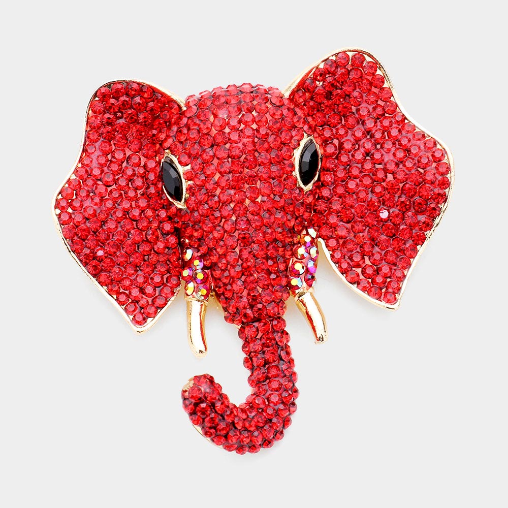 Madeline Love Red Rhinestone Elephant Pin Brooch - Brooches