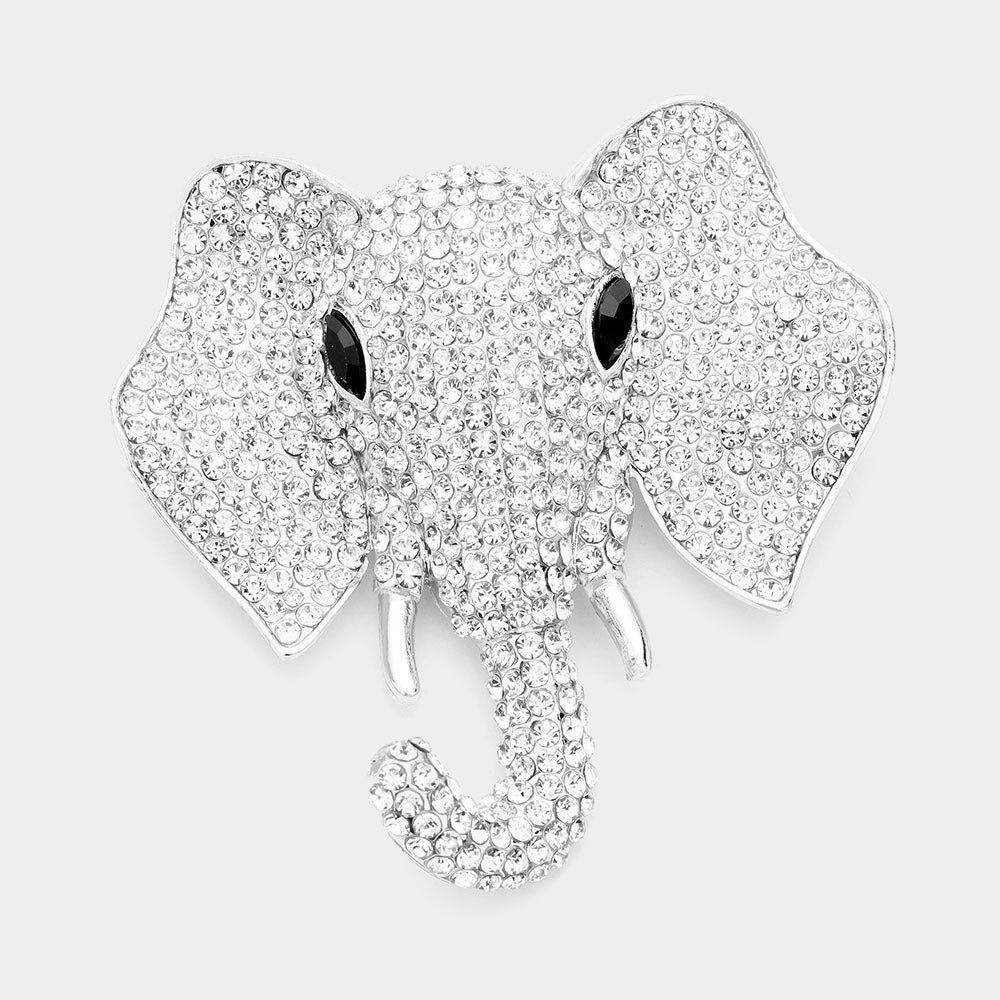 Madeline Love Clear, Silver Rhinestone Elephant Pin Brooch - Brooches