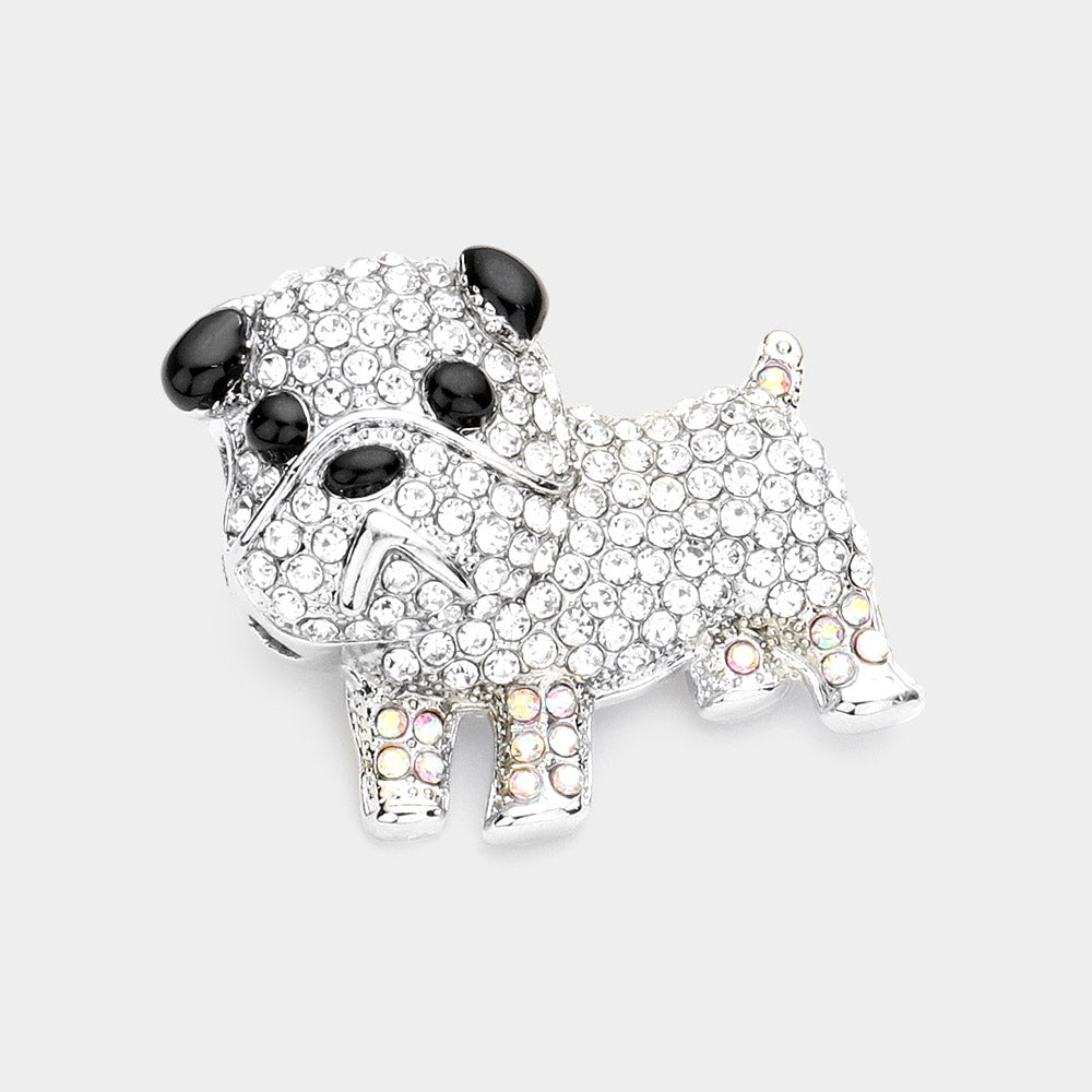 Madeline Love Silver Rhinestone Bulldog Pin Brooch - Brooches