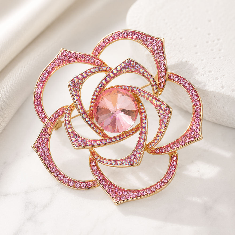 Madeline Love Pink Stone Embellished Flower Pin Brooch