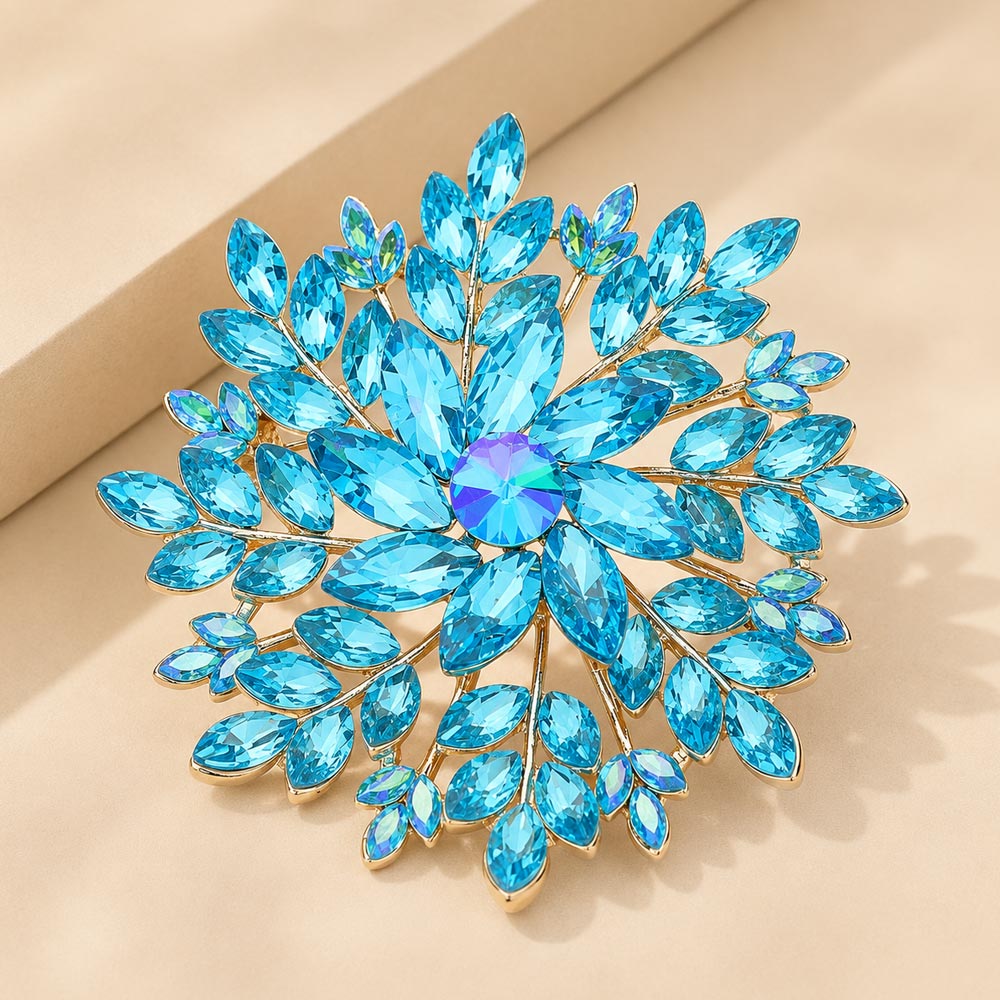 Madeline Love Aqua Marquise Stone Cluster Flower Pin Brooch