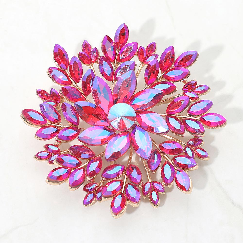 Madeline Love AB, Fuchsia Marquise Stone Cluster Flower Pin Brooch