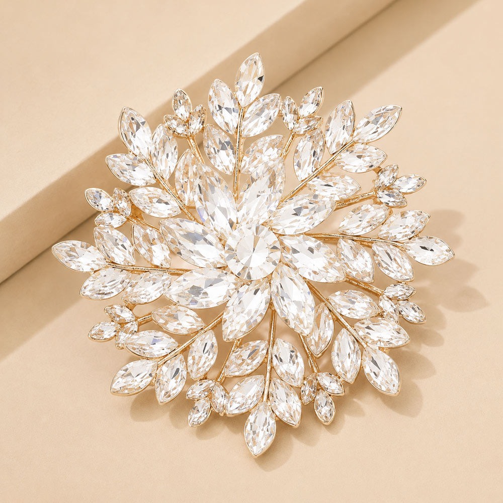 Madeline Love Gold Marquise Stone Cluster Flower Pin Brooch