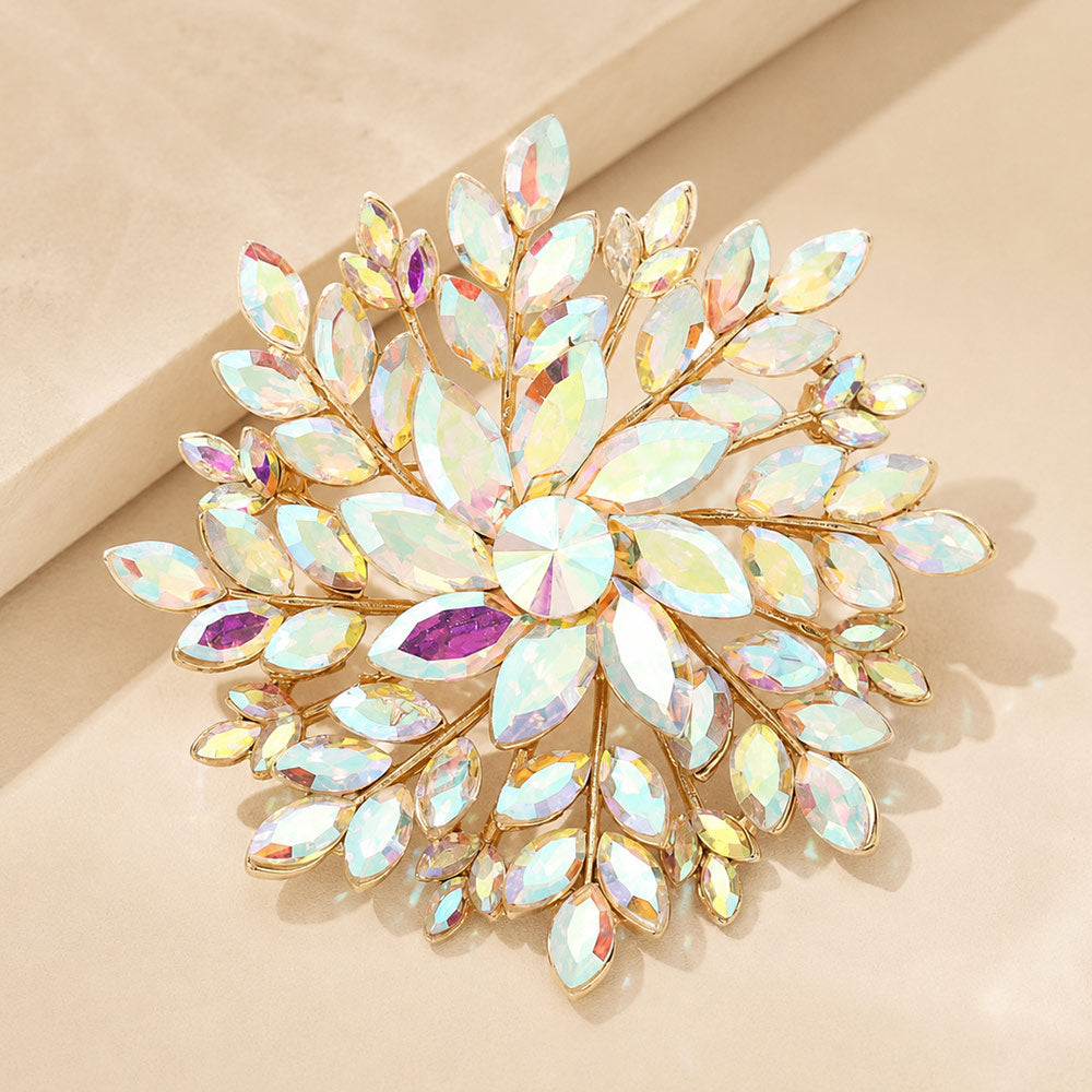 Madeline Love AB, Gold Marquise Stone Cluster Flower Pin Brooch