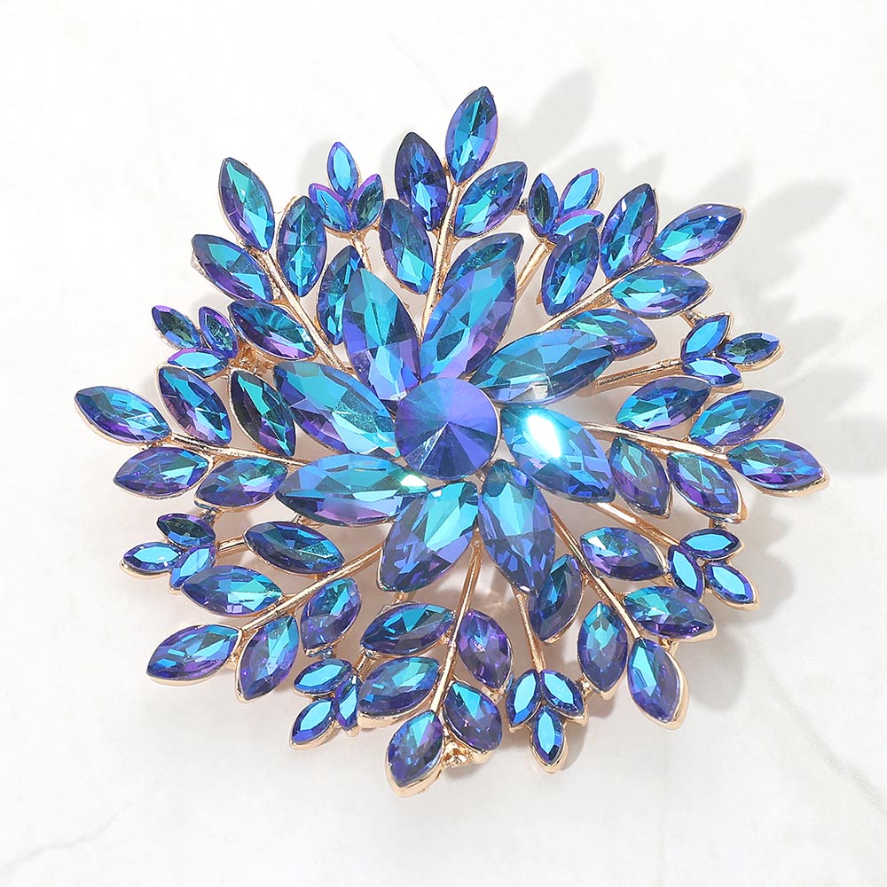 Madeline Love AB, Blue Marquise Stone Cluster Flower Pin Brooch