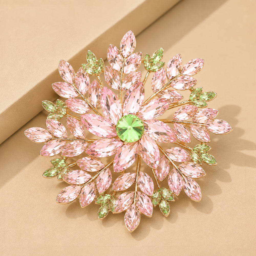 Madeline Love Pink&Green Marquise Stone Cluster Flower Pin Brooch