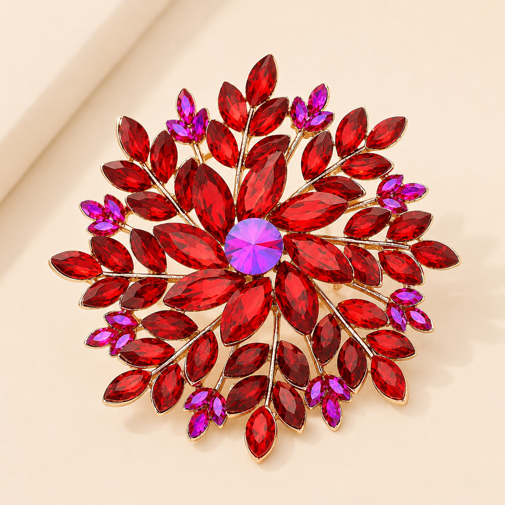 Madeline Love Red Marquise Stone Cluster Flower Pin Brooch
