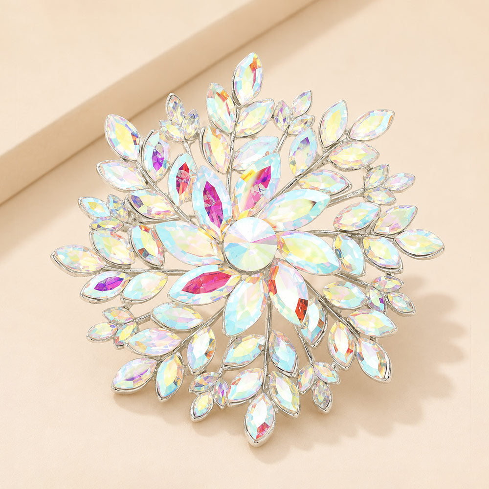Madeline Love AB, Silver Marquise Stone Cluster Flower Pin Brooch