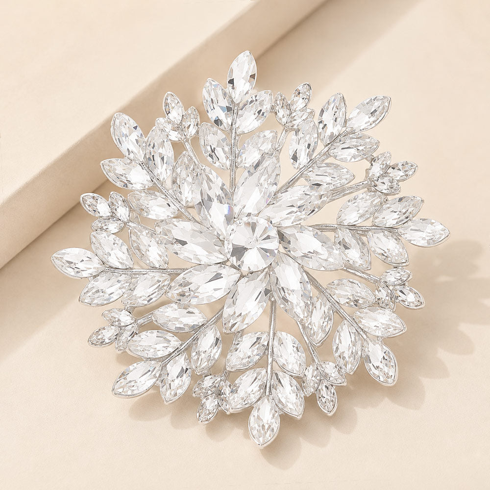 Madeline Love Silver Marquise Stone Cluster Flower Pin Brooch
