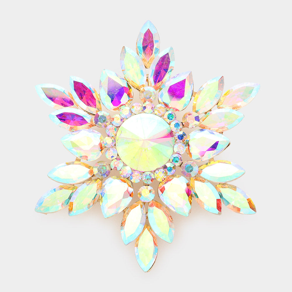 Madeline Love AB, Gold Marquise Stone Cluster Pin Brooch - Brooches