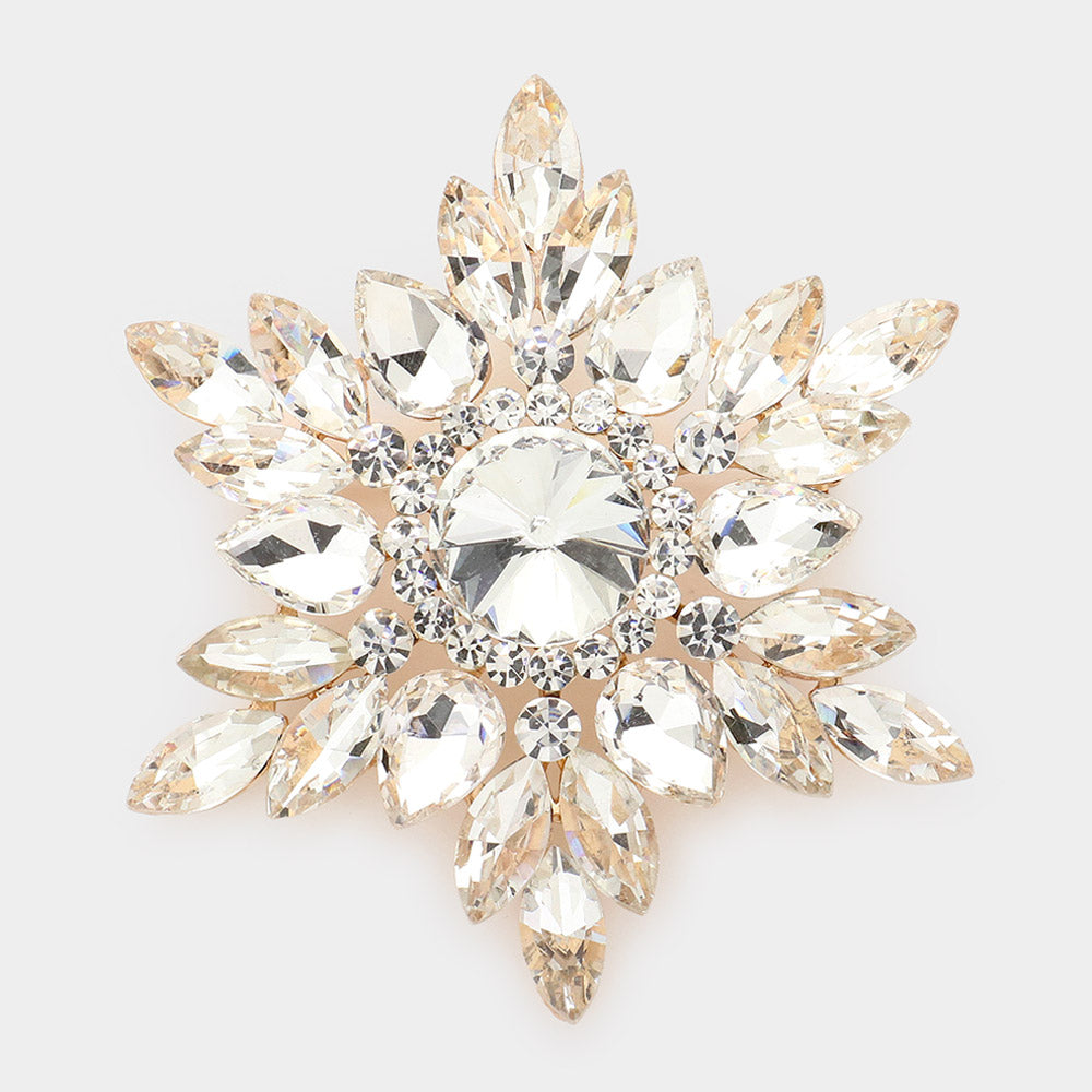 Madeline Love Gold Marquise Stone Cluster Pin Brooch - Brooches