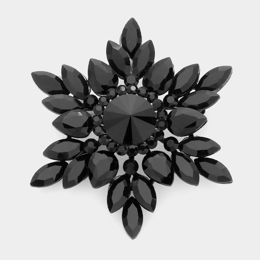 Madeline Love Jet Black Marquise Stone Cluster Pin Brooch - Brooches