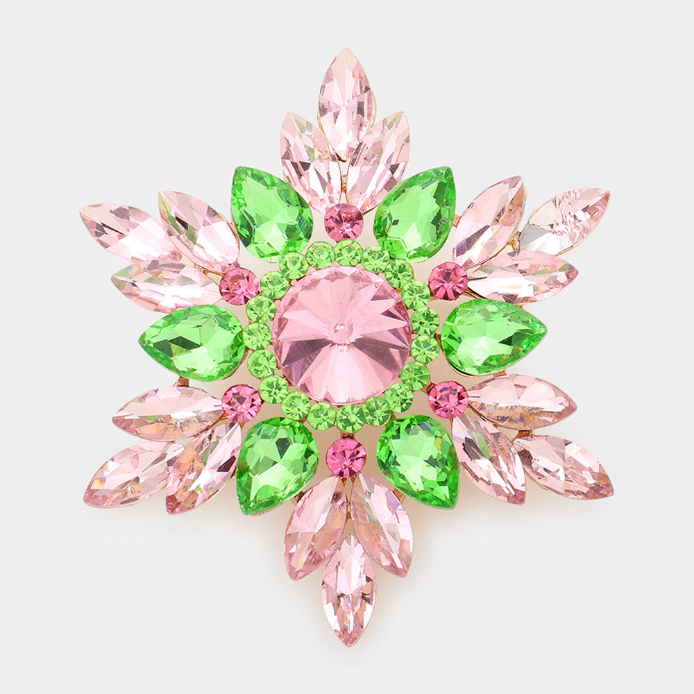 Madeline Love Green, Pink, Pink&Green Marquise Stone Cluster Pin Brooch - Brooches