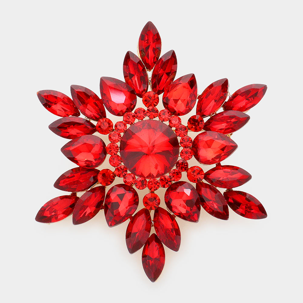 Madeline Love Red Marquise Stone Cluster Pin Brooch - Brooches