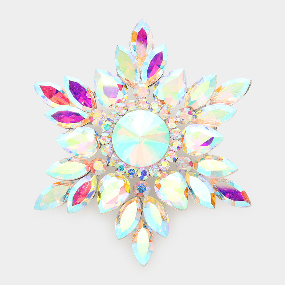 Madeline Love AB, Silver Marquise Stone Cluster Pin Brooch - Brooches