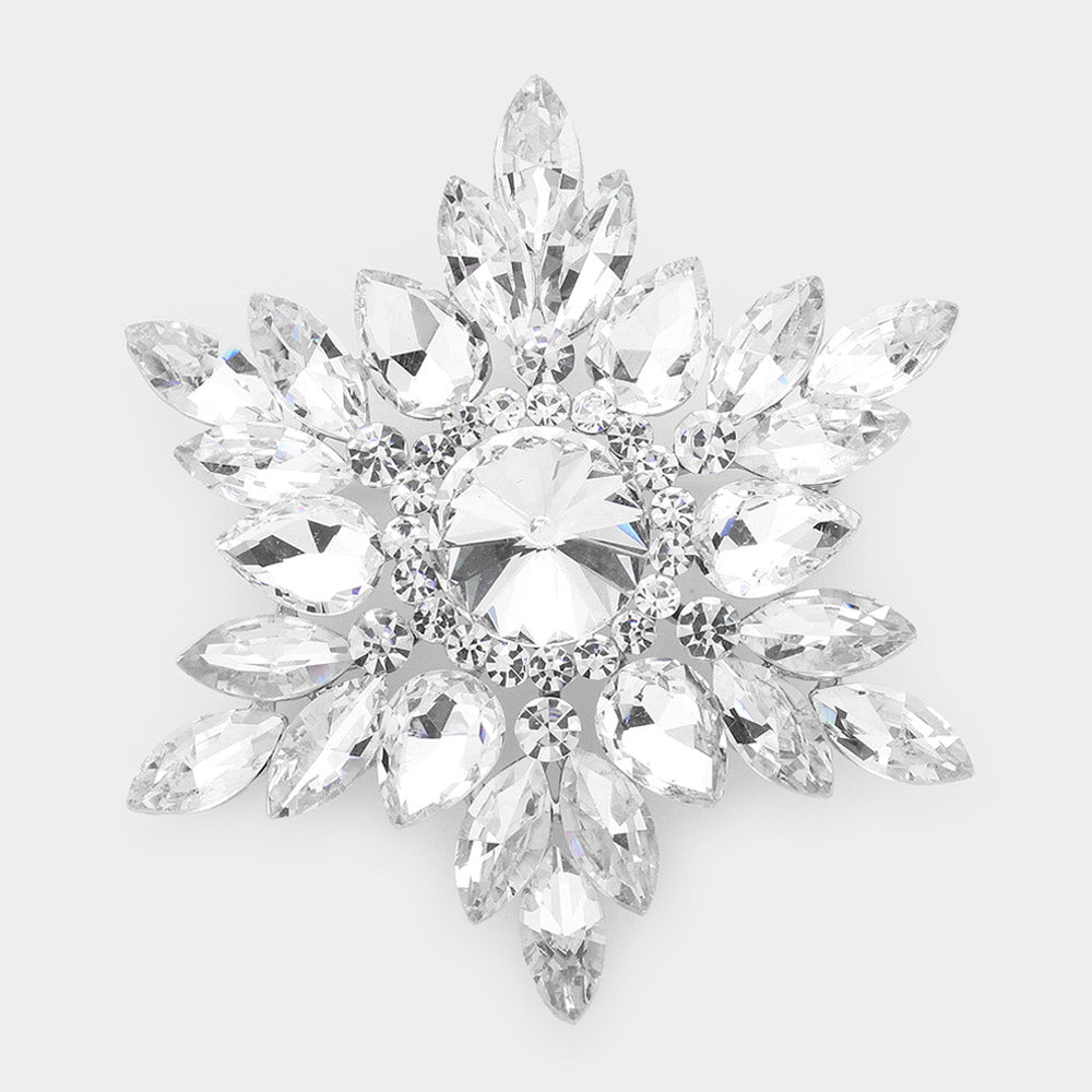 Madeline Love Silver Marquise Stone Cluster Pin Brooch - Brooches