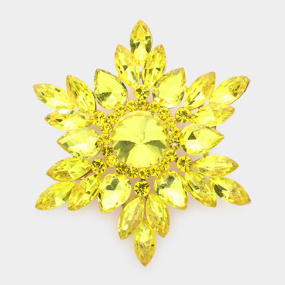 Madeline Love Yellow Marquise Stone Cluster Pin Brooch - Brooches