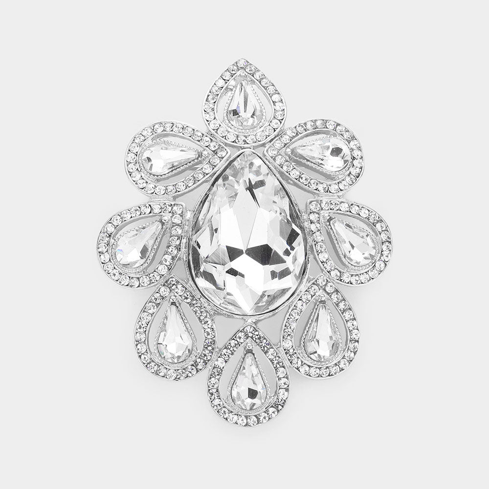 Madeline Love Rhodium Teardrop Stone Accented Floral Pin Brooch