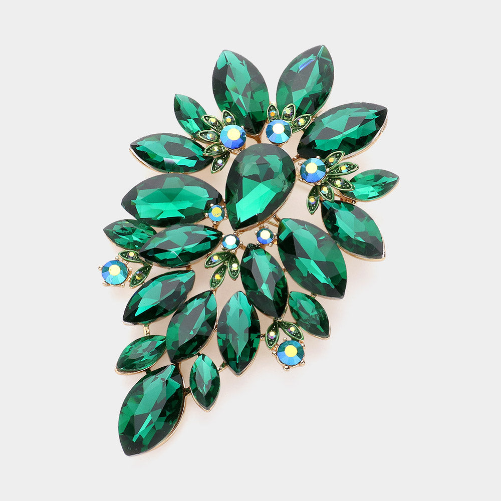 Madeline Love Emerald Marquise Stone Cluster Embellished Pin Brooch - Brooches